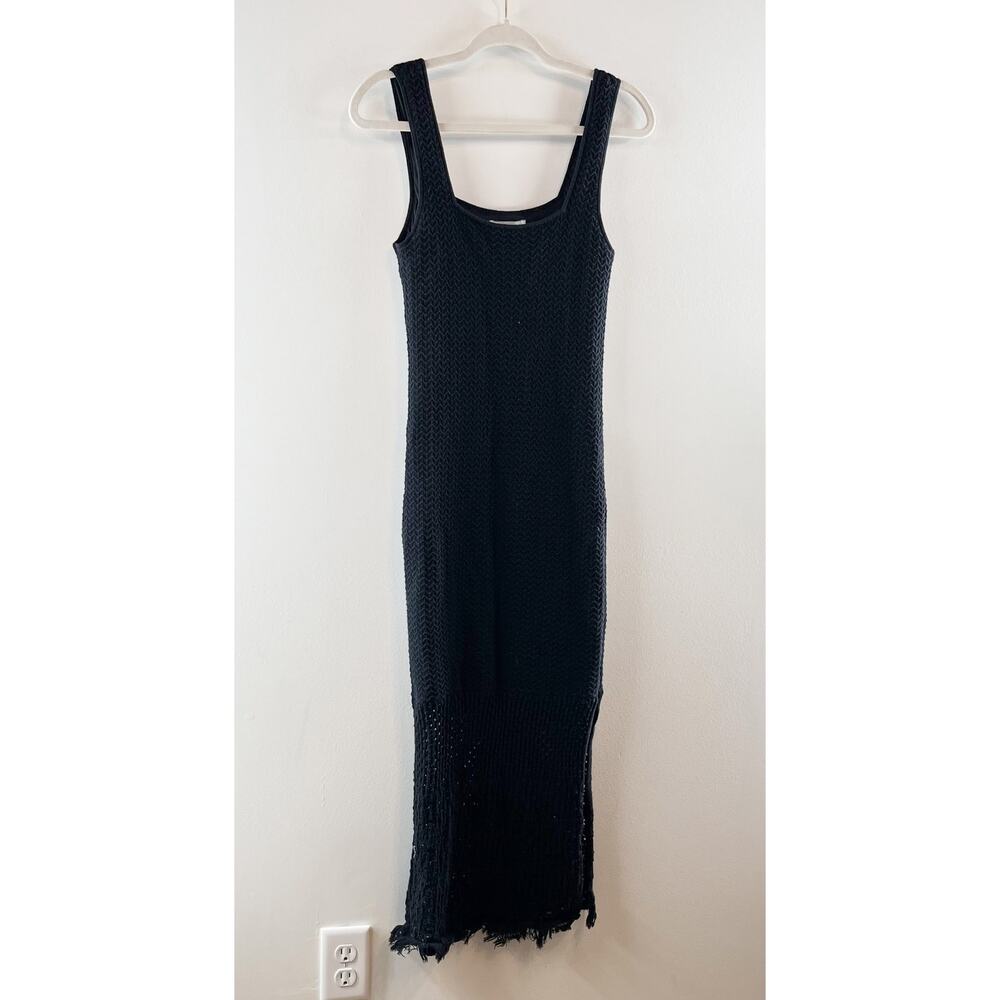 House of Harlow Knit Crochet Fringe Hem Midi Dress Black Small - Picture 5 of 8
